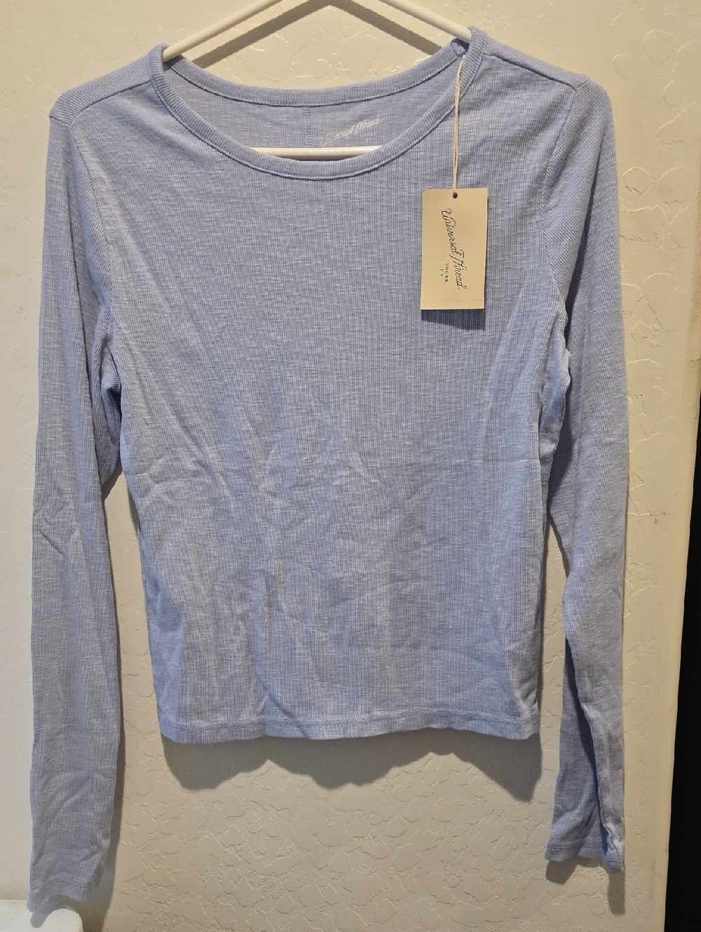 Avenue Road Ribbed Long-Sleeve Crewneck Top - Pale Blue